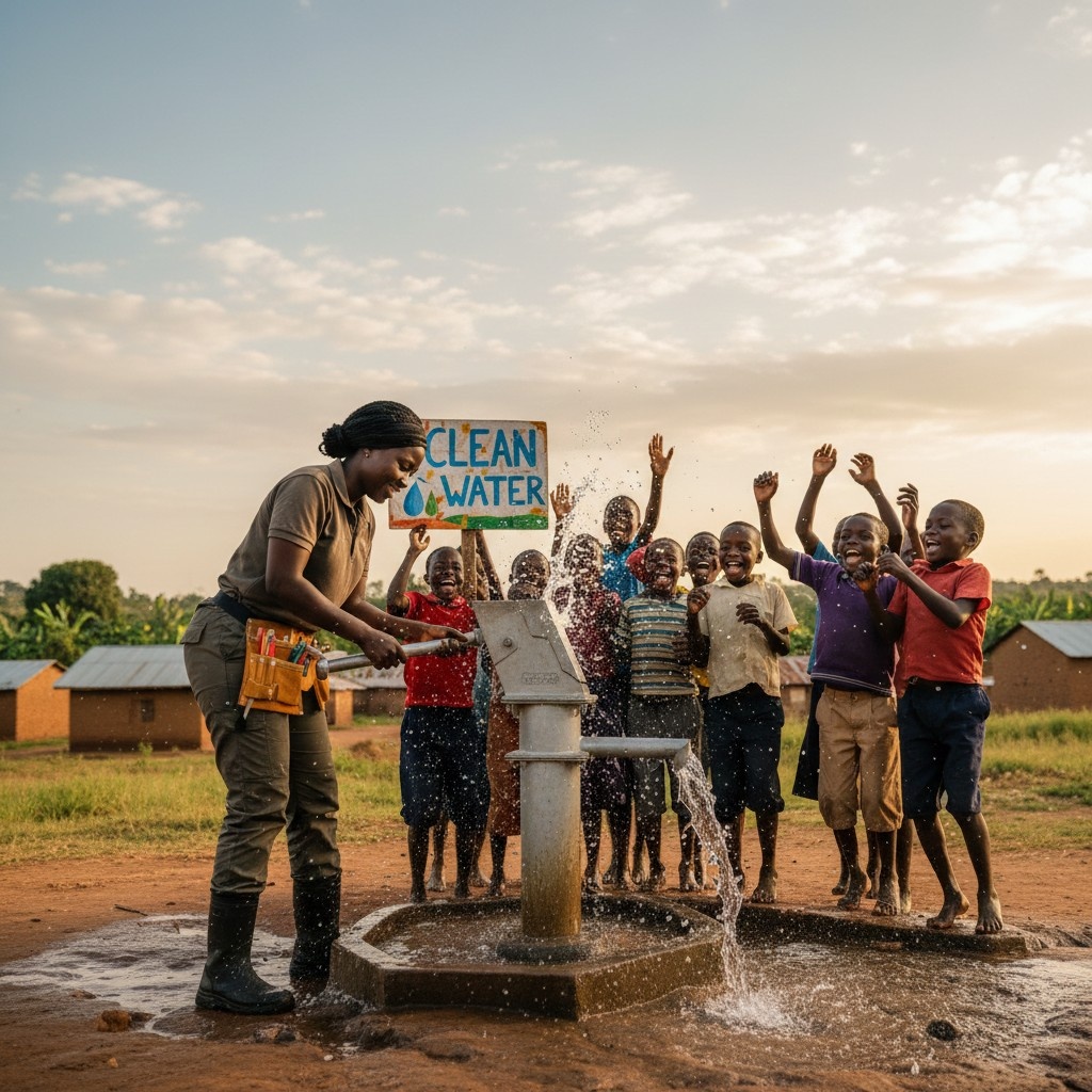 Smiling person working at a laptop outdoors